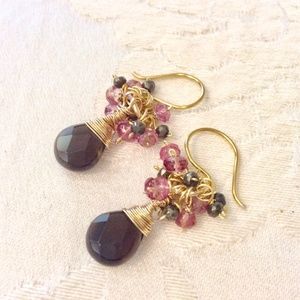 Smokey Quartz, Pyrite, Pink Topaz, Earrings